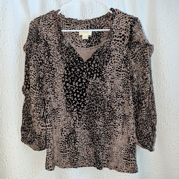 Anthropologie Jacquin Peasant Blouse in Leopard Print Women's XS Sheer Ruffle - Picture 4 of 8